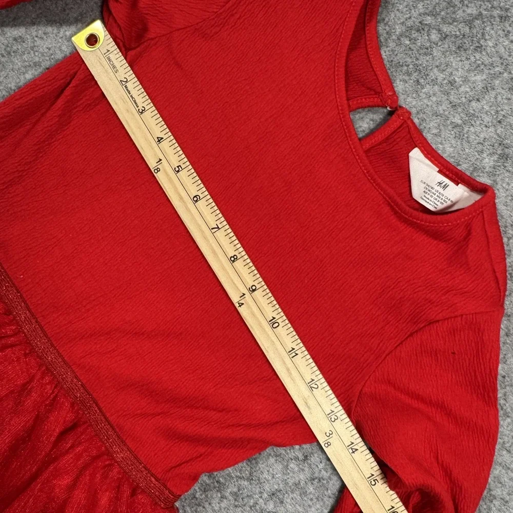 H&M Tulle Skirt Dress Size 8/10 Red Long Sleeve Tiered Holiday Special Occasion